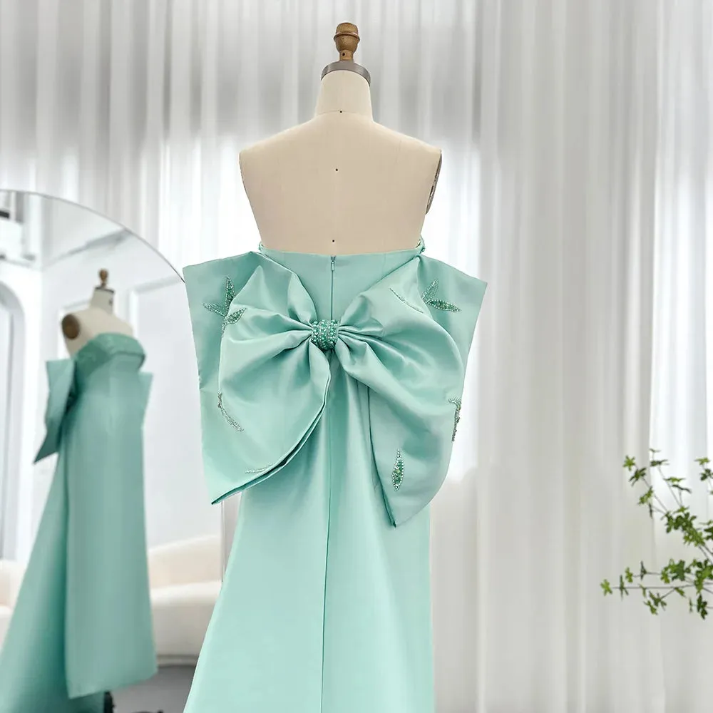 Sage Green Evening Dress with Beaded Cape