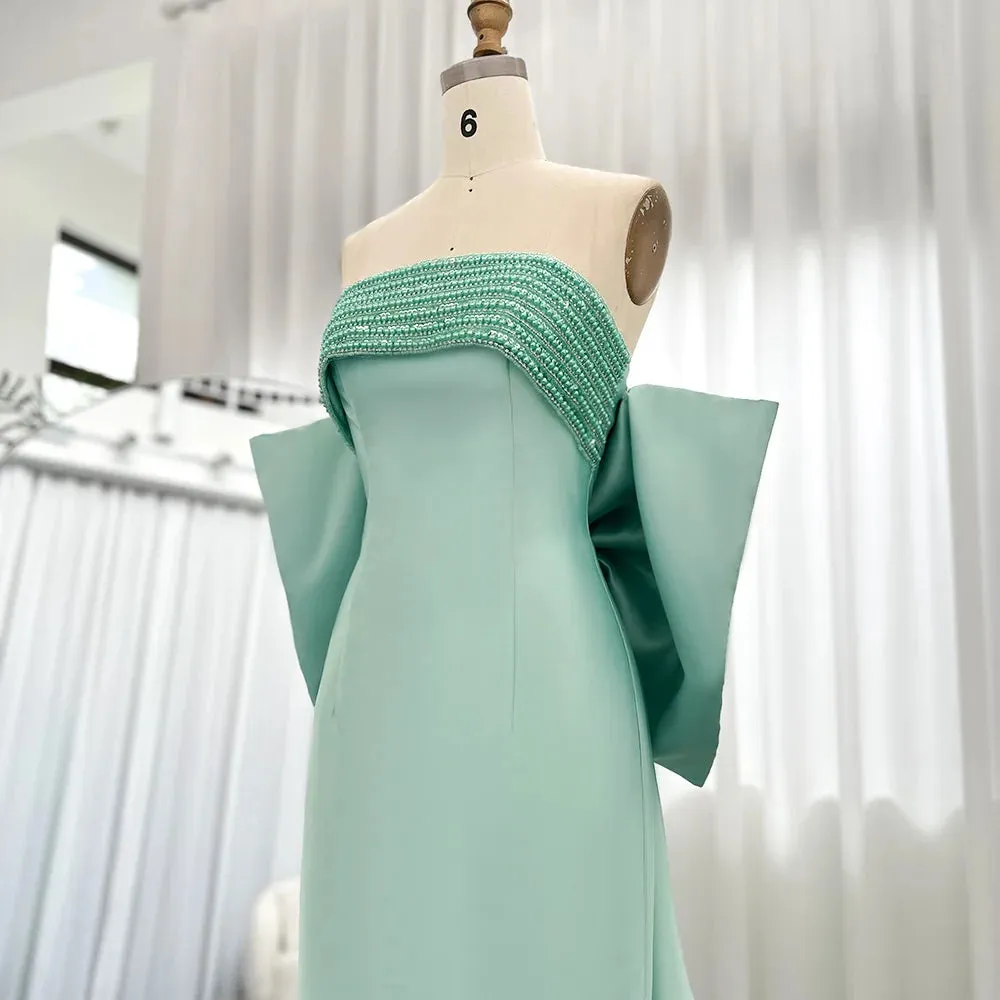 Sage Green Evening Dress with Beaded Cape