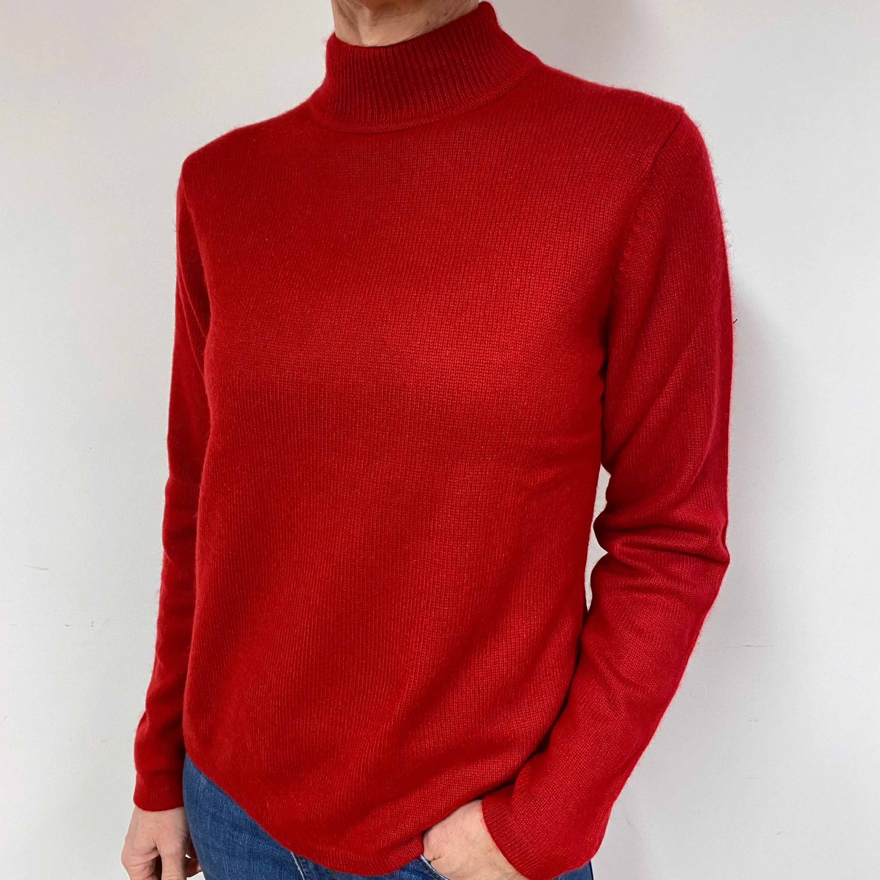 Scarlet Red Cashmere Turtle Neck Jumper Medium