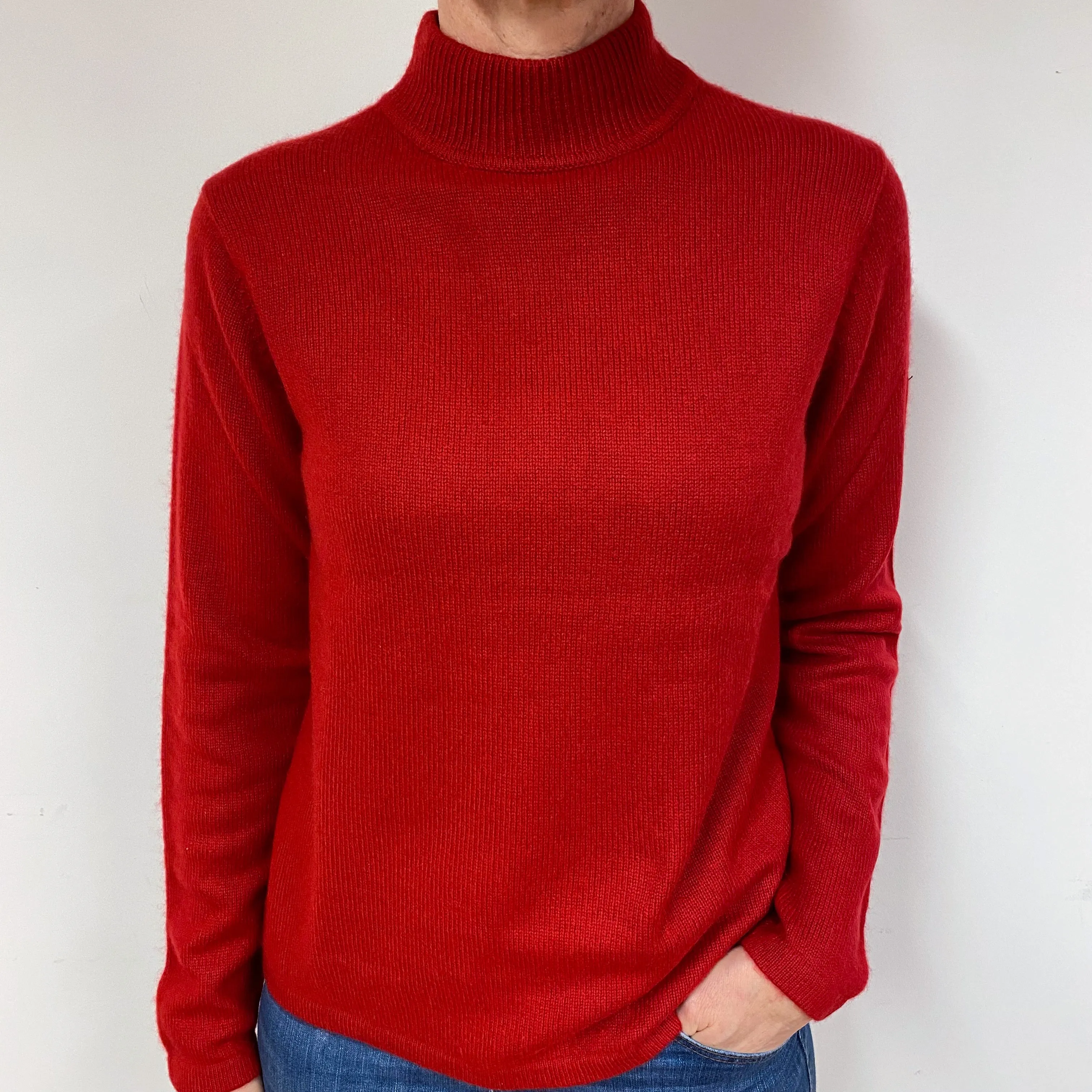 Scarlet Red Cashmere Turtle Neck Jumper Medium