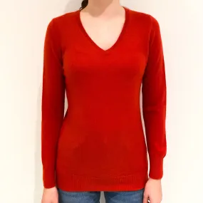 Scarlet Red Cashmere V-Neck Jumper Extra Small
