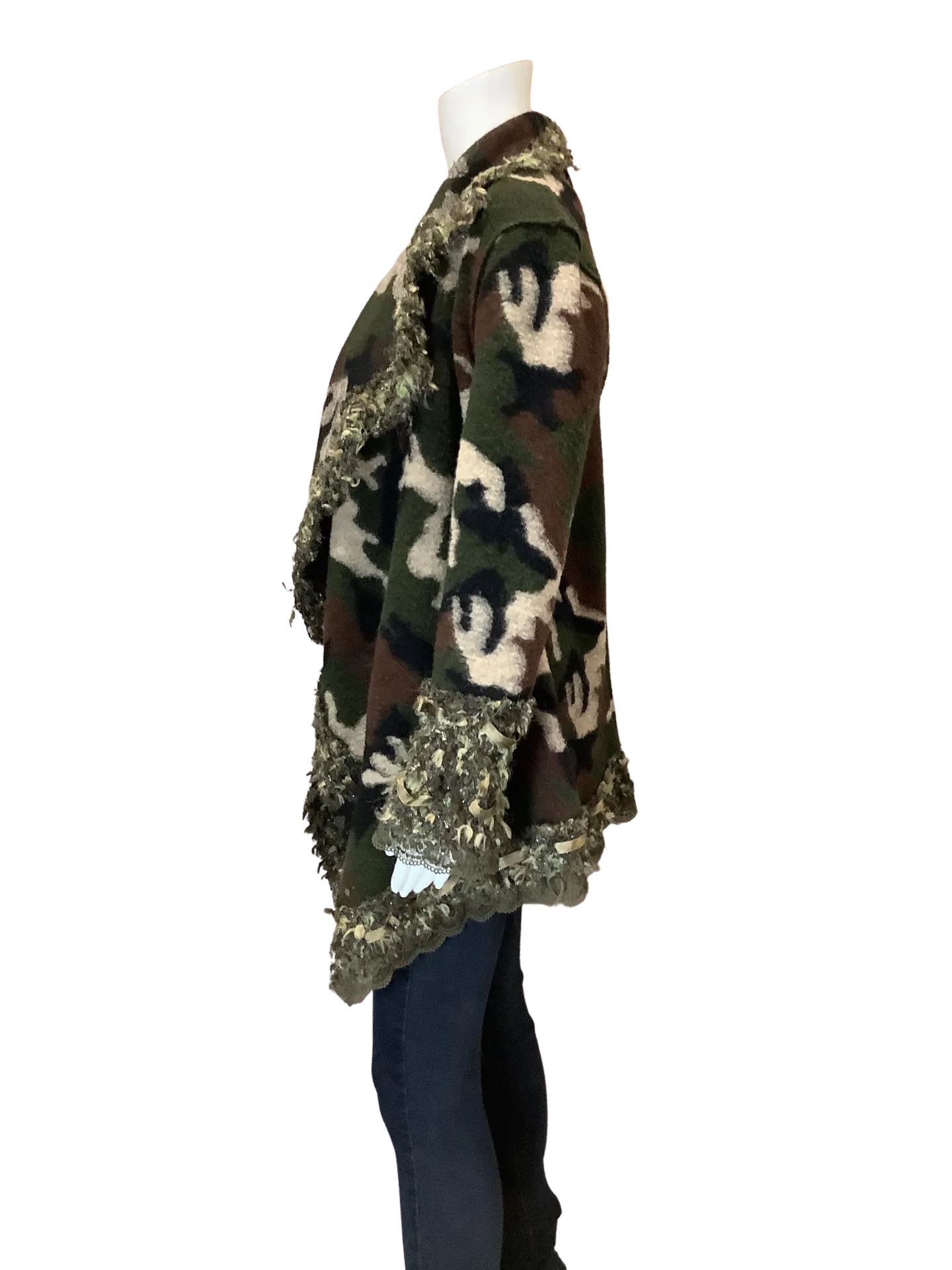 Simone Chang Womans Cardigan Open Front Camo Size: 6