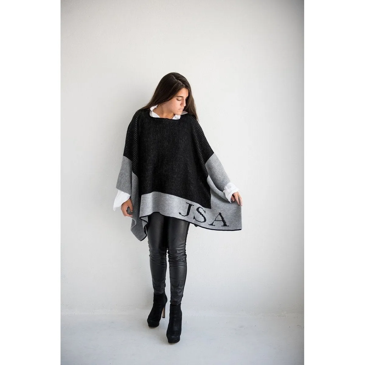 Single Border Personalized Blanket Poncho