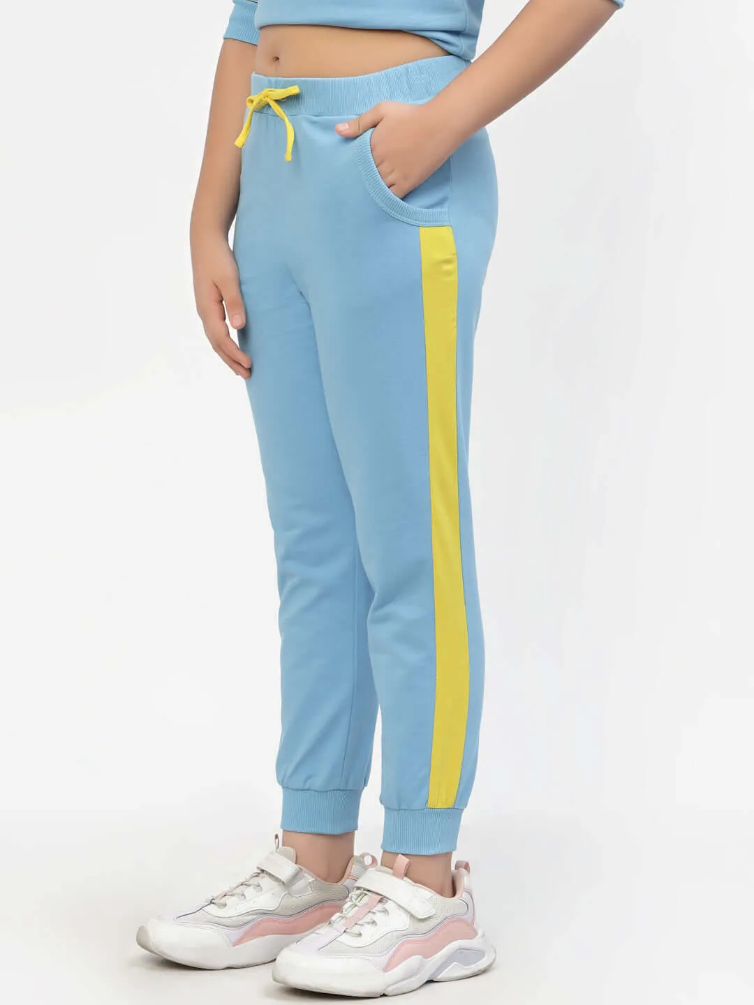 Spunkies Organic Cotton Side Stripe Girls Joggers Blue