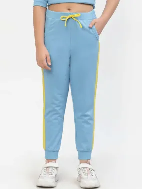 Spunkies Organic Cotton Side Stripe Girls Joggers Blue