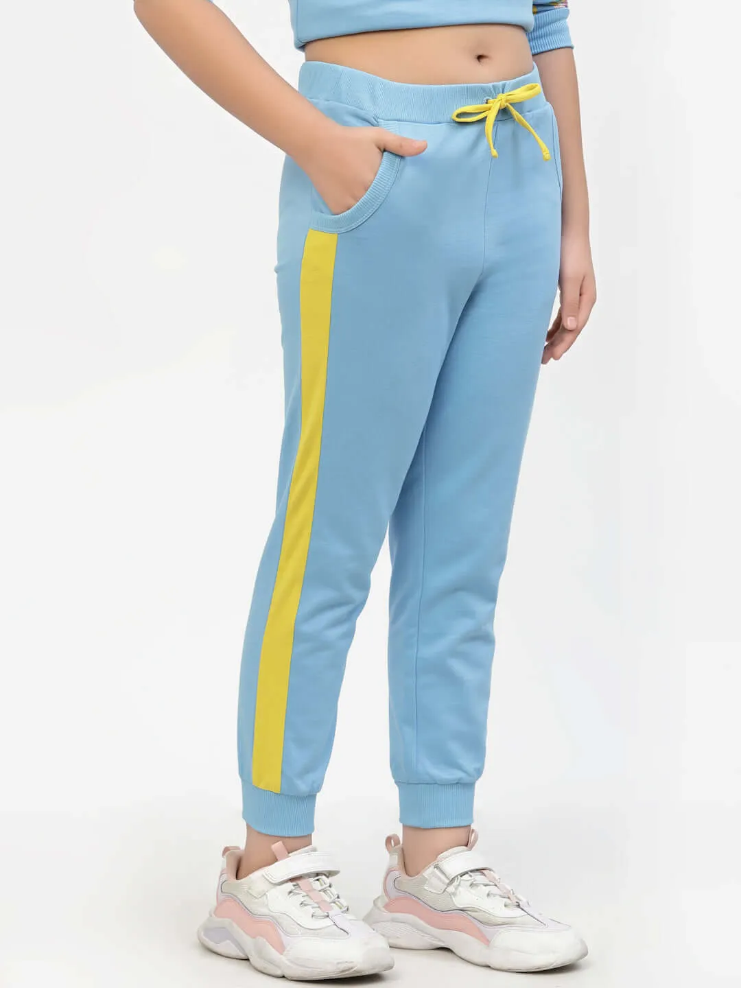 Spunkies Organic Cotton Side Stripe Girls Joggers Blue