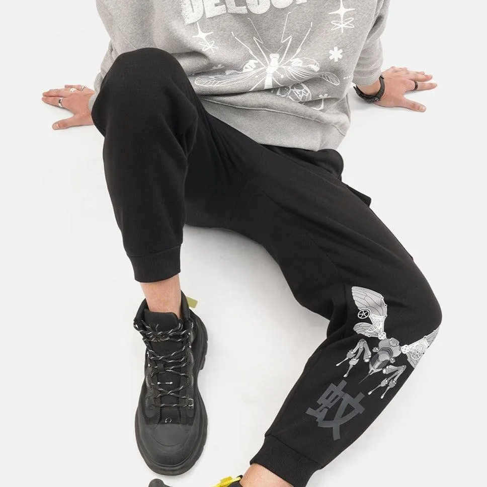 Steam Punk Fleece Jogger in Black