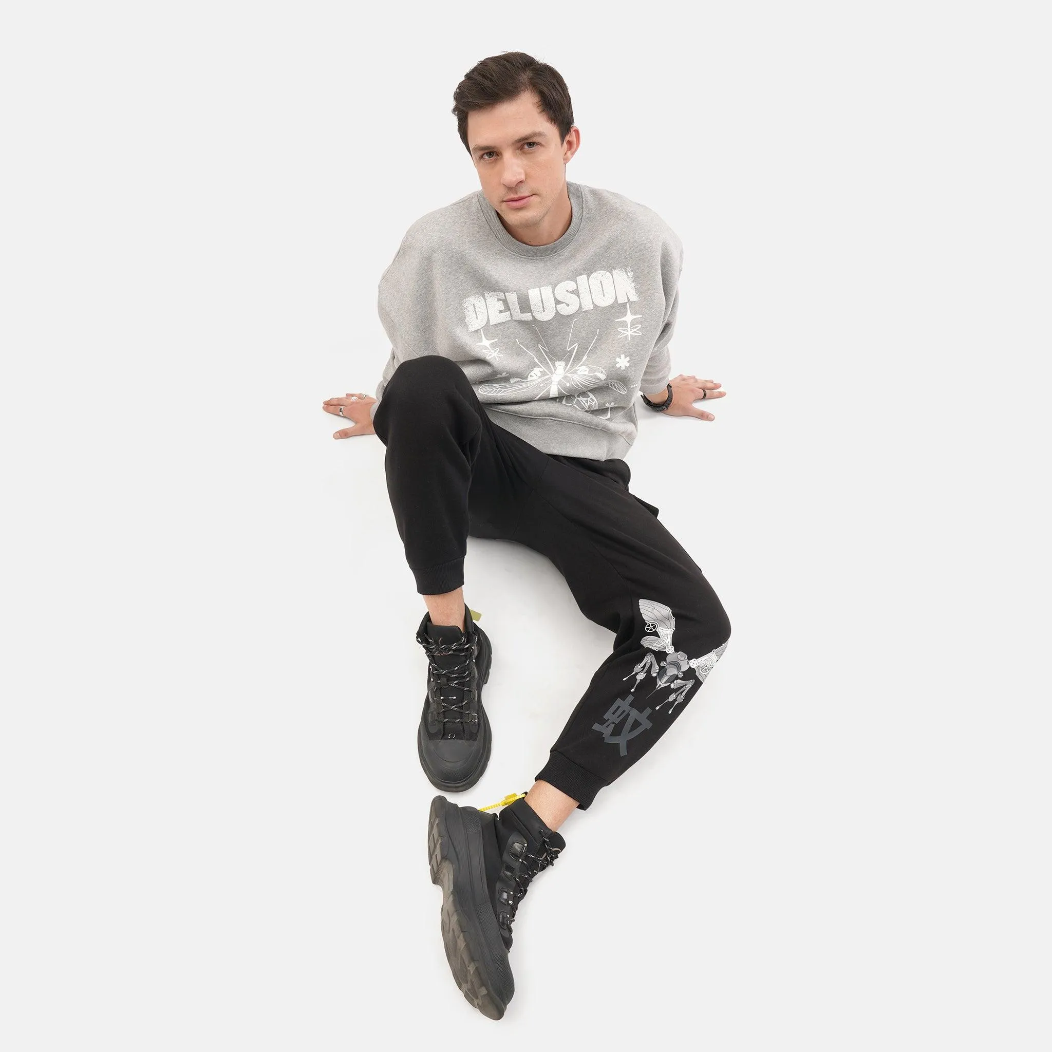 Steam Punk Fleece Jogger in Black