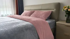 Teddy Fleece Duvet Cover And Pillowcase Set (Blush Pink/Silver)