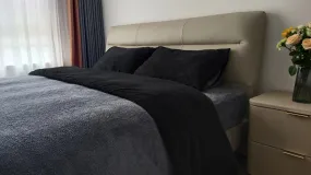 Teddy Fleece Duvet Cover And Pillowcase Set (Grey/Black)