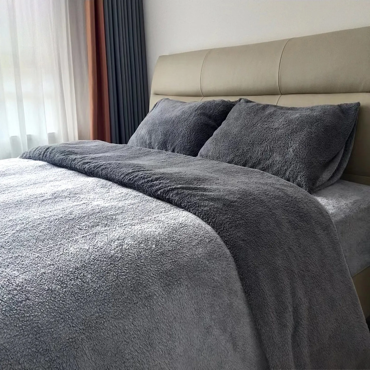 Teddy Fleece Duvet Cover And Pillowcase Set (Grey/Silver)