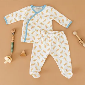Teddy Kimono Footed Pant Set - Blue by Luna and Arlo