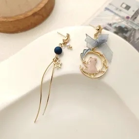 The Teddy in the Moon      Pierced or Clip On Earrings Kawaii Academia Y2K Cottagecore Coquette Fairycore Dollette Princesscore