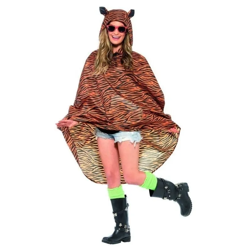 Tiger Party Poncho Adult Orange Black Drawstring Bag
