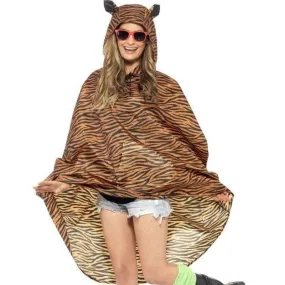 Tiger Party Poncho Adult Orange Black Drawstring Bag