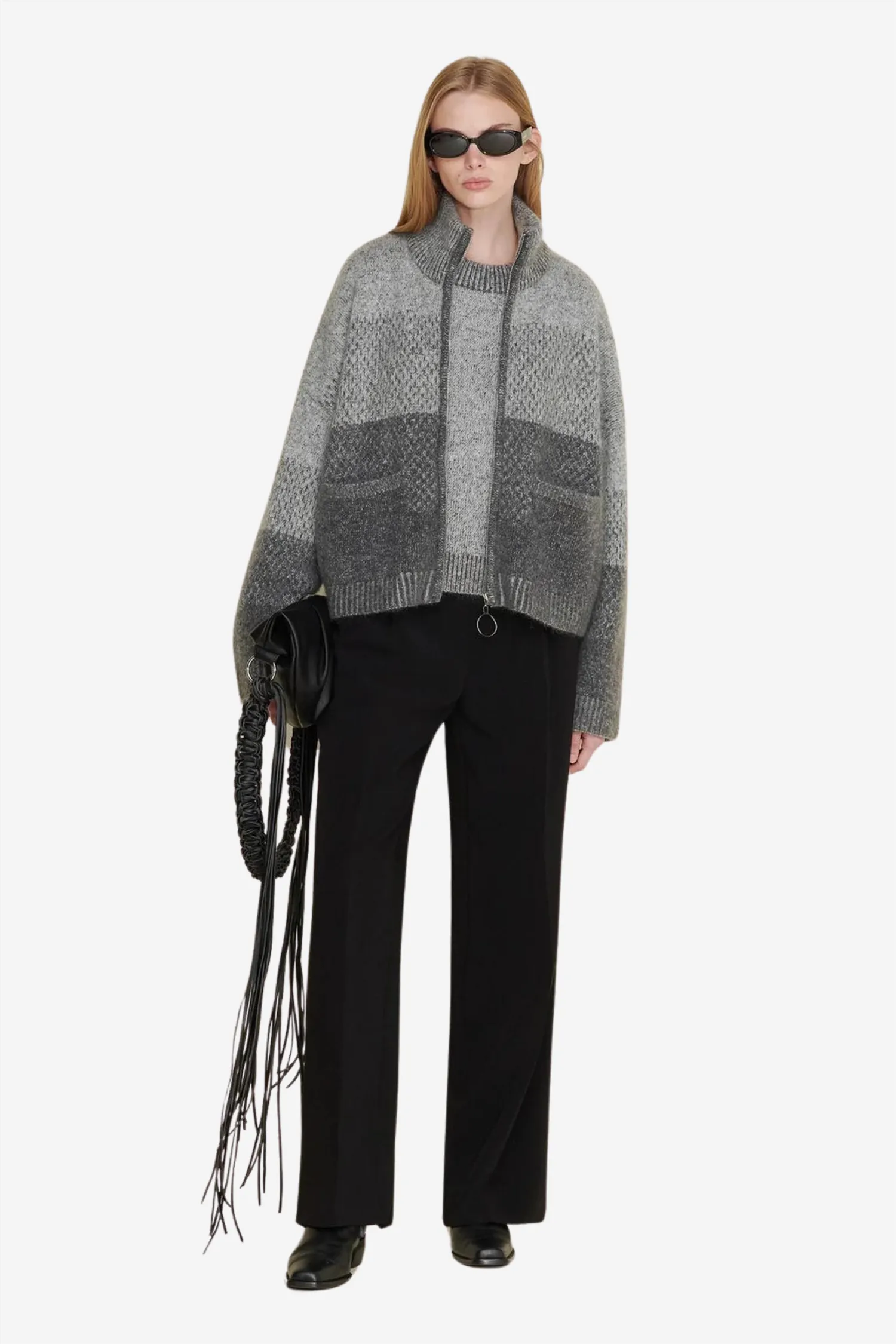 Tine Knit Cardigan Dk. Grey Mix