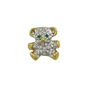 Tiny Gold and Silver Crystal Teddy Bear Lapel Tac Pin - SPA635A