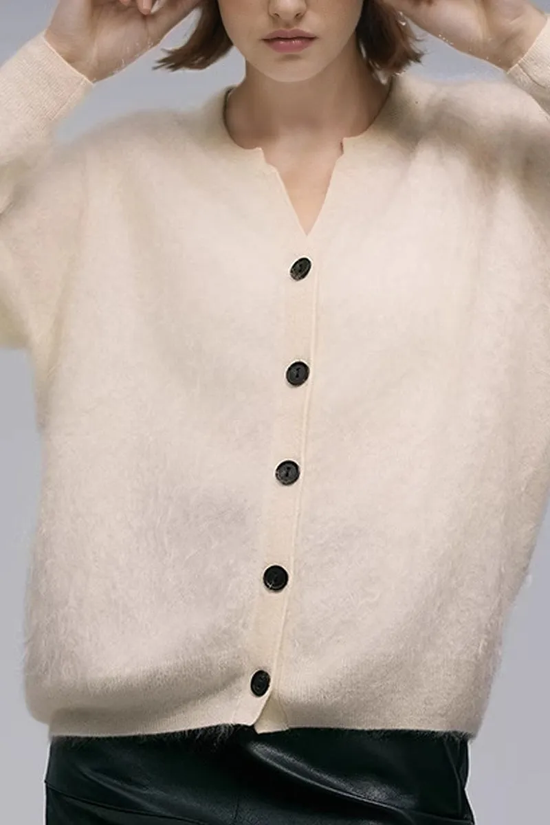 Ultrafine Brushed Cashmere Crewneck Cardigan