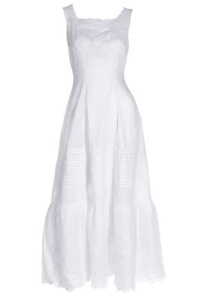 Victorian White Cotton Broderie Anglaise Dress w/ Embroidery & M Monogram