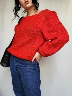 Vintage 80s handmade red balloon sleeve oversize jumper top