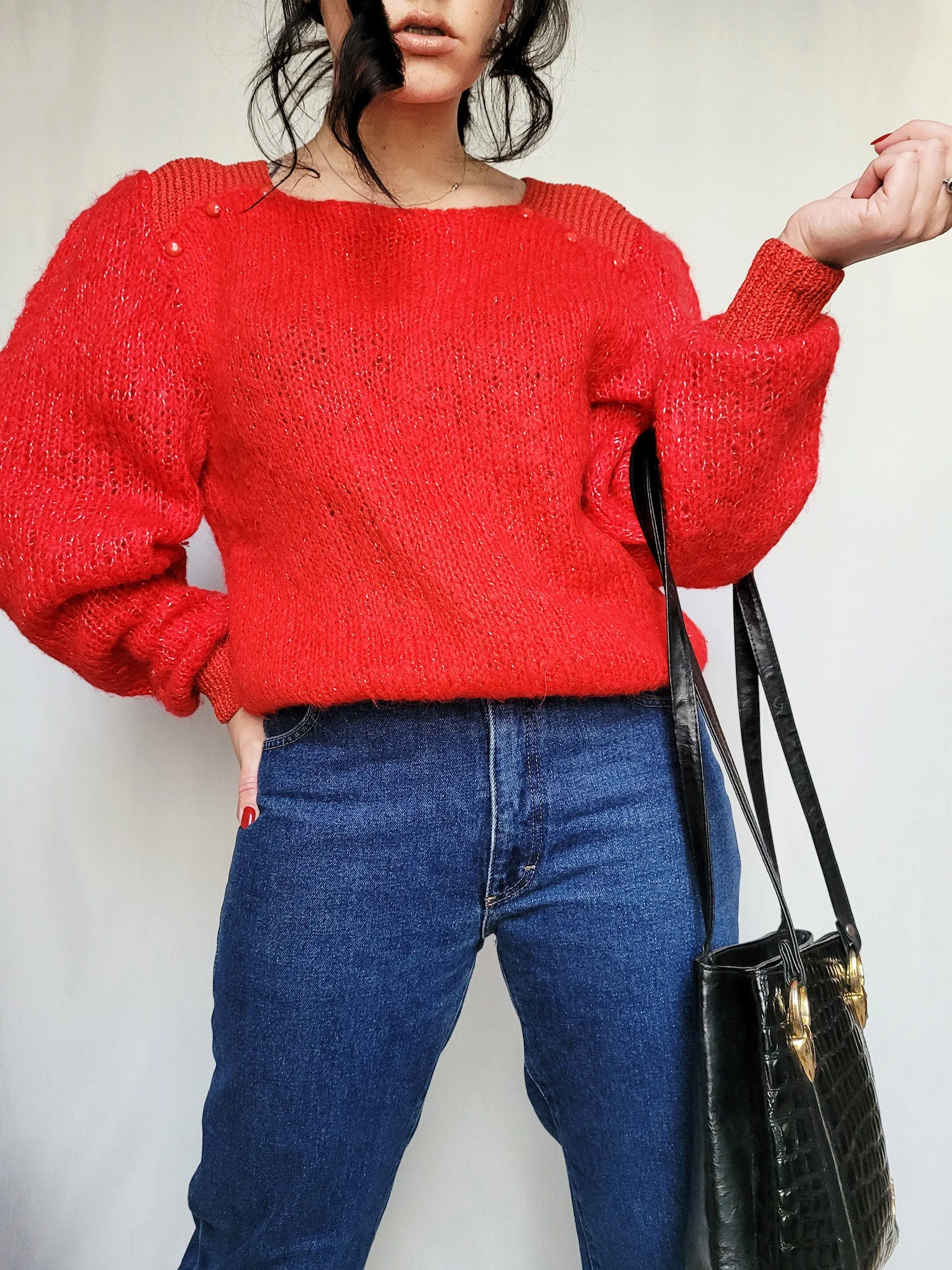 Vintage 80s handmade red balloon sleeve oversize jumper top
