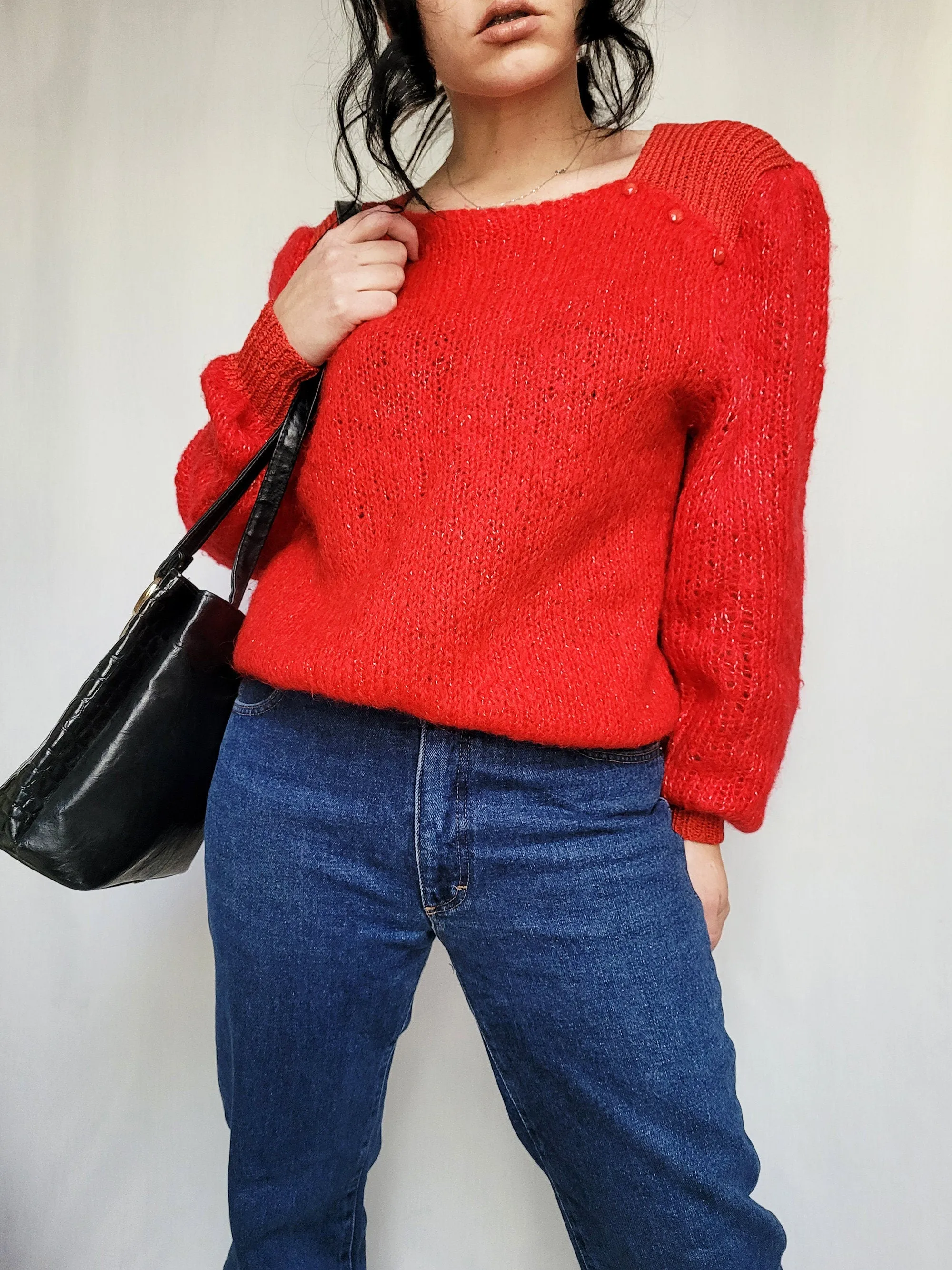 Vintage 80s handmade red balloon sleeve oversize jumper top