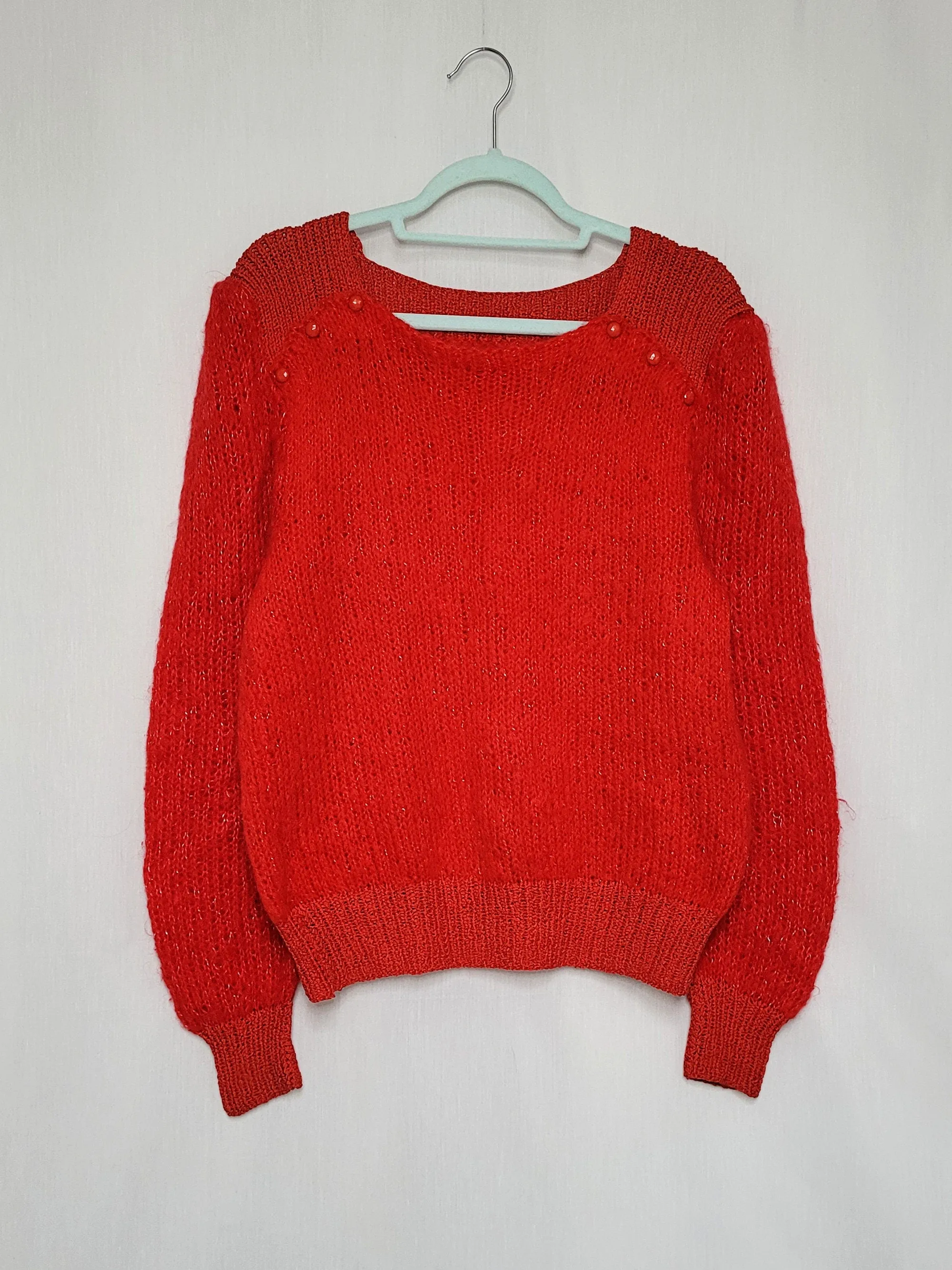Vintage 80s handmade red balloon sleeve oversize jumper top