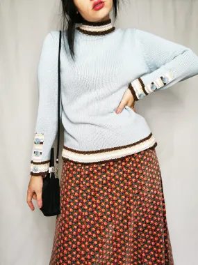 Vintage 90s blue minimalist highneck jumper top