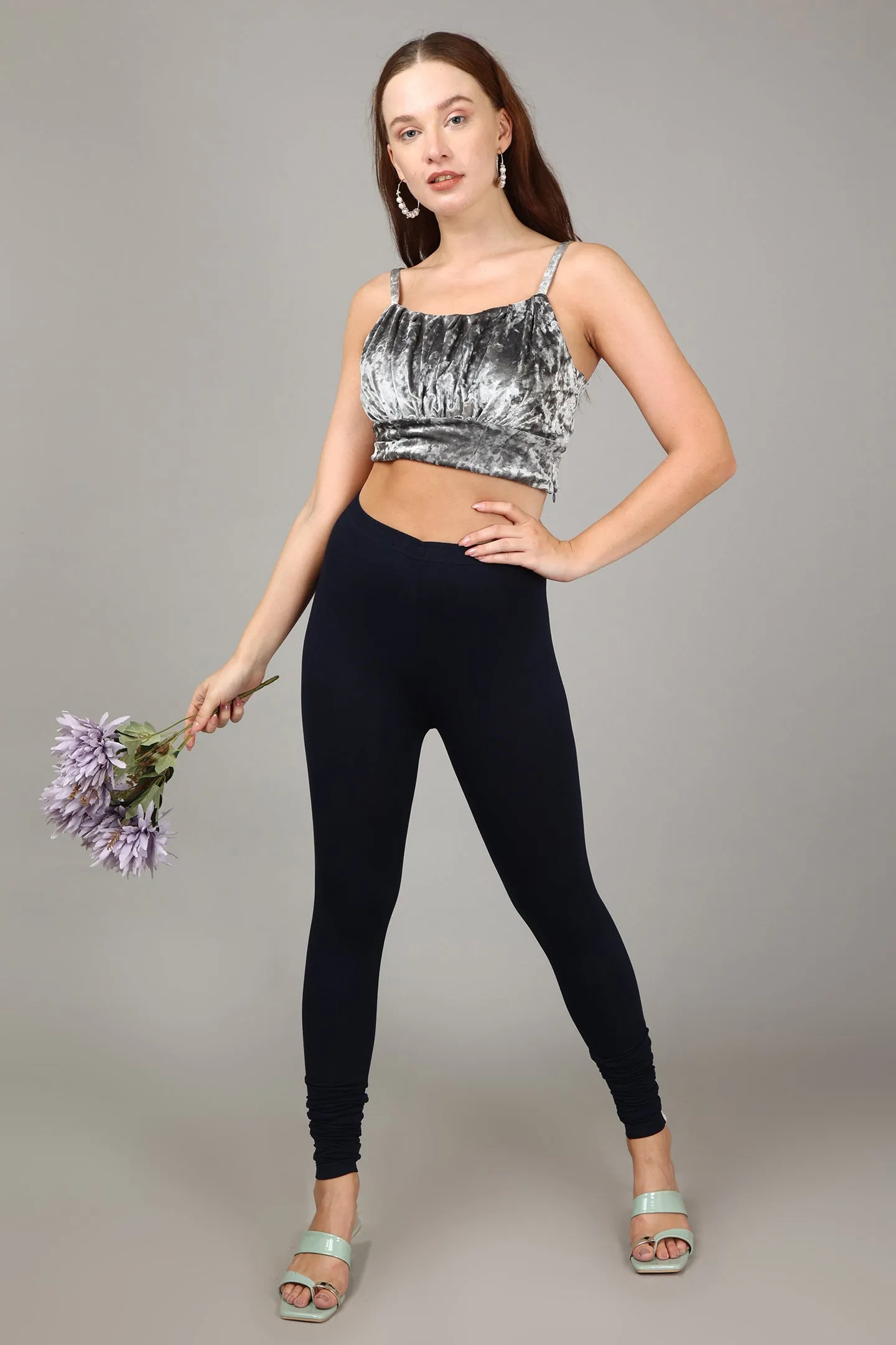 VISCOSE CHURIDAR LEGGINGS - NAVY