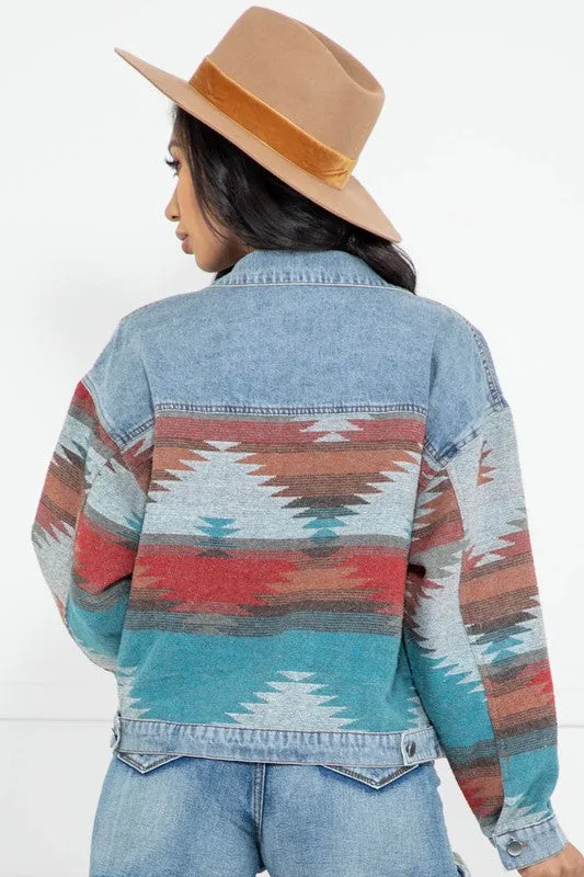Western Print Denim Jacket