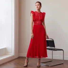 Women Pleated Flutter Sleeve Cocktail Formal Dress
