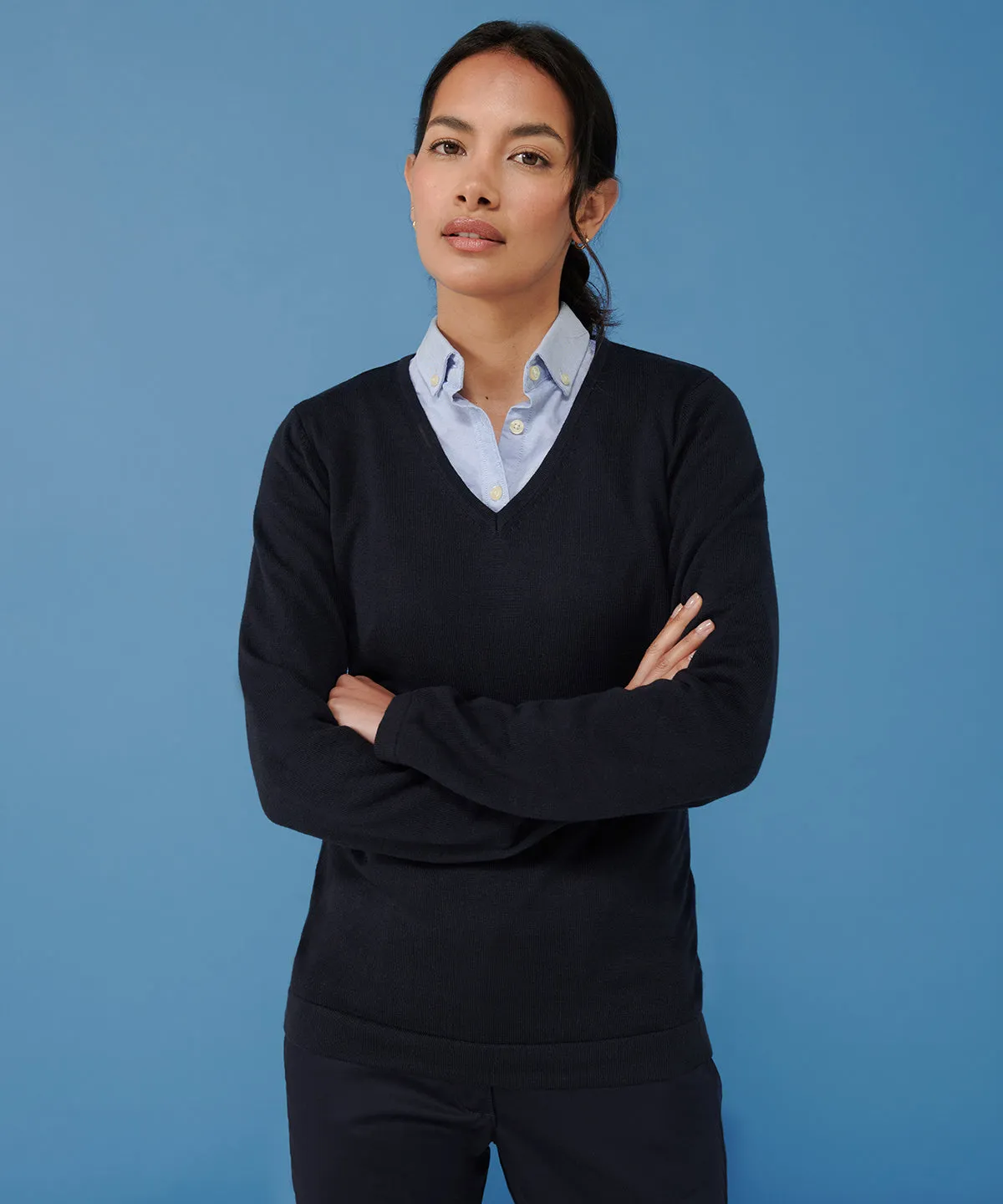 Womens 12 gauge v-neck jumper | Navy