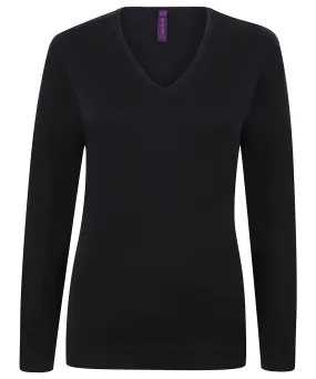 Womens 12 gauge v-neck jumper | Navy