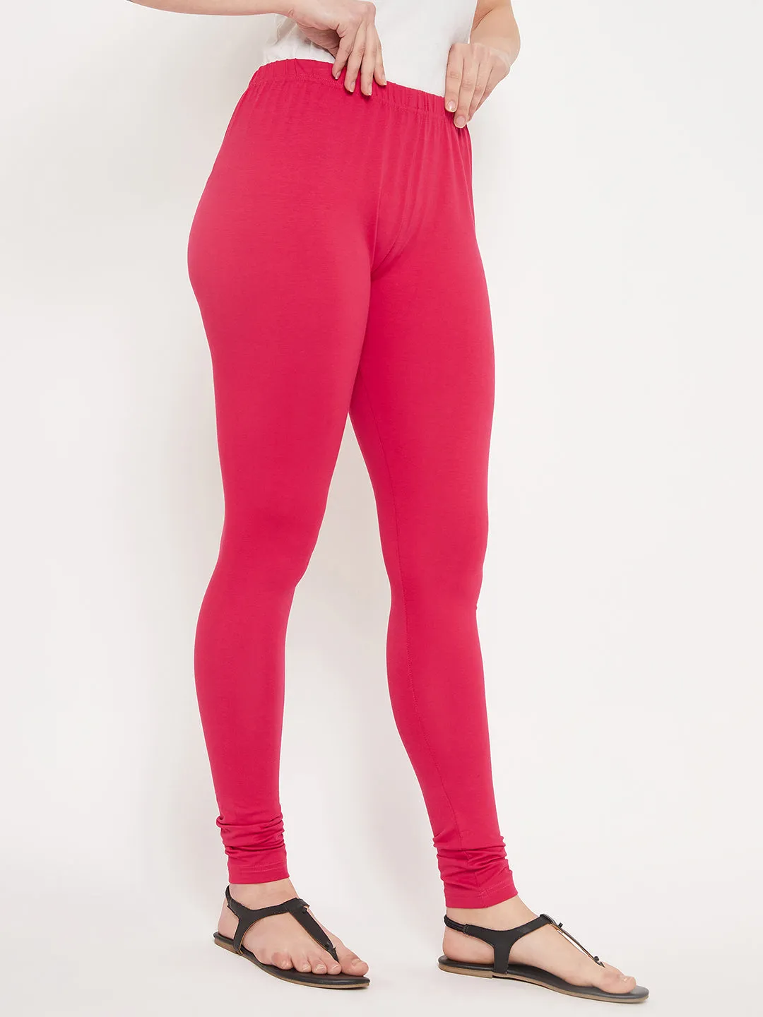 Women's Casual Skinny Fit Fuschia  Mid rise Leggings