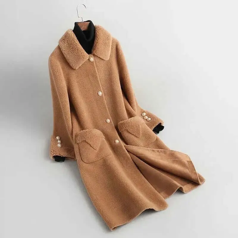 Women's Long Teddy Coat with Lapel Collar