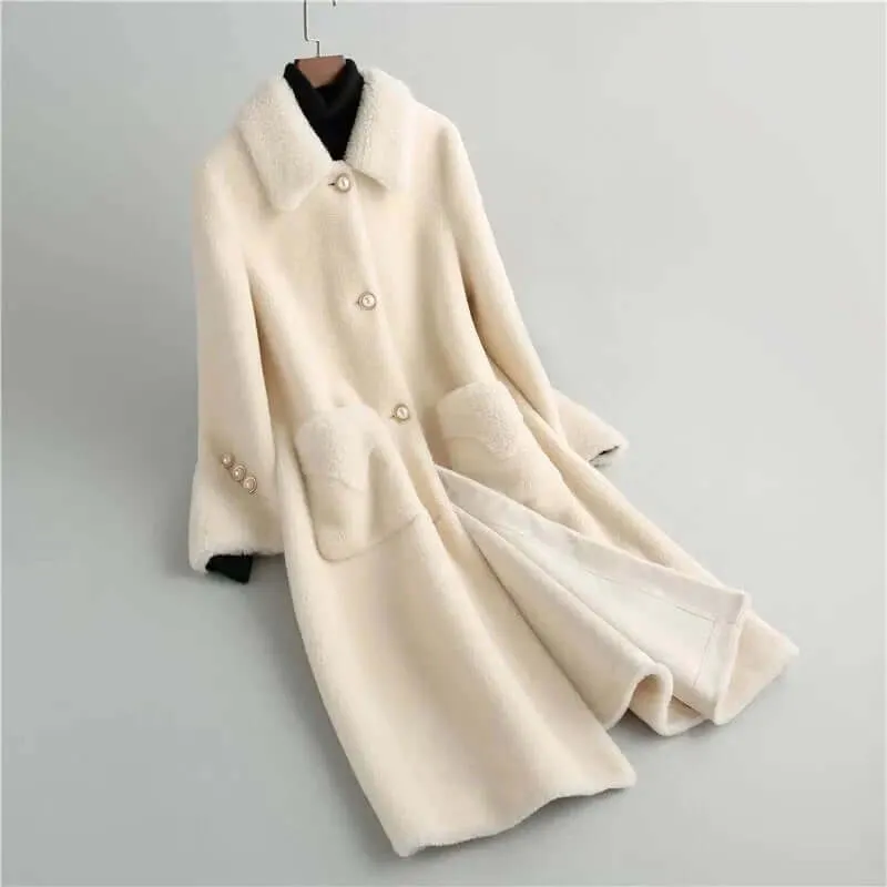 Women's Long Teddy Coat with Lapel Collar