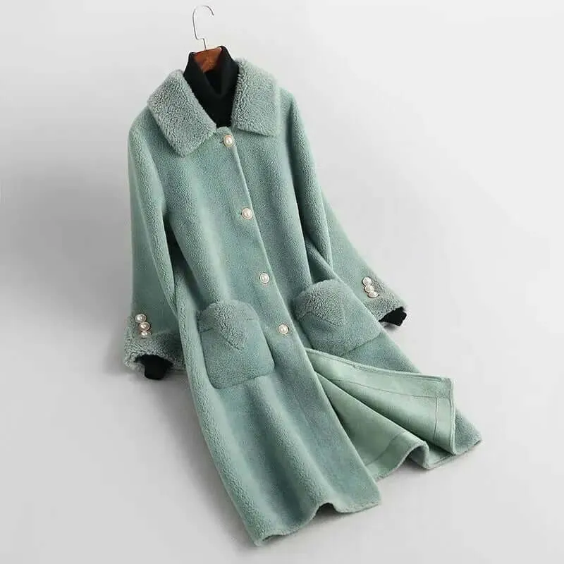 Women's Long Teddy Coat with Lapel Collar
