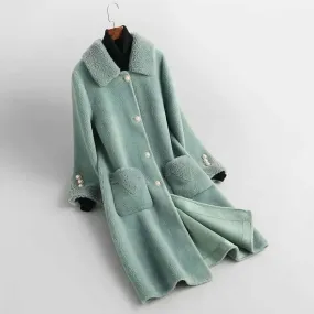 Women's Long Teddy Coat with Lapel Collar