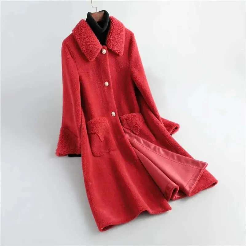Women's Long Teddy Coat with Lapel Collar