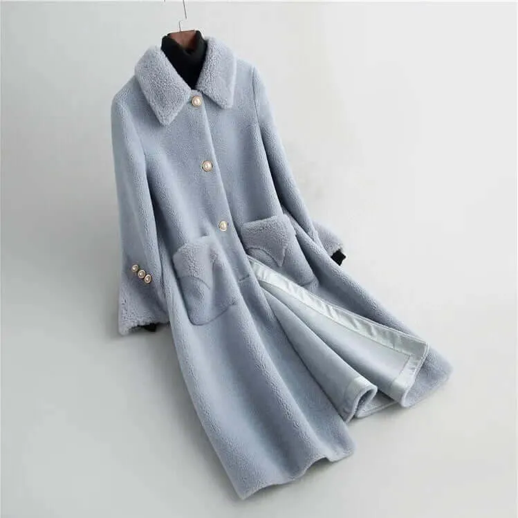 Women's Long Teddy Coat with Lapel Collar