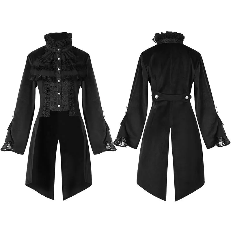 Womens Medieval Steampunk Tailcoat Victorian Jacket Lace Tuxedo Vintage Tailcoat Coat