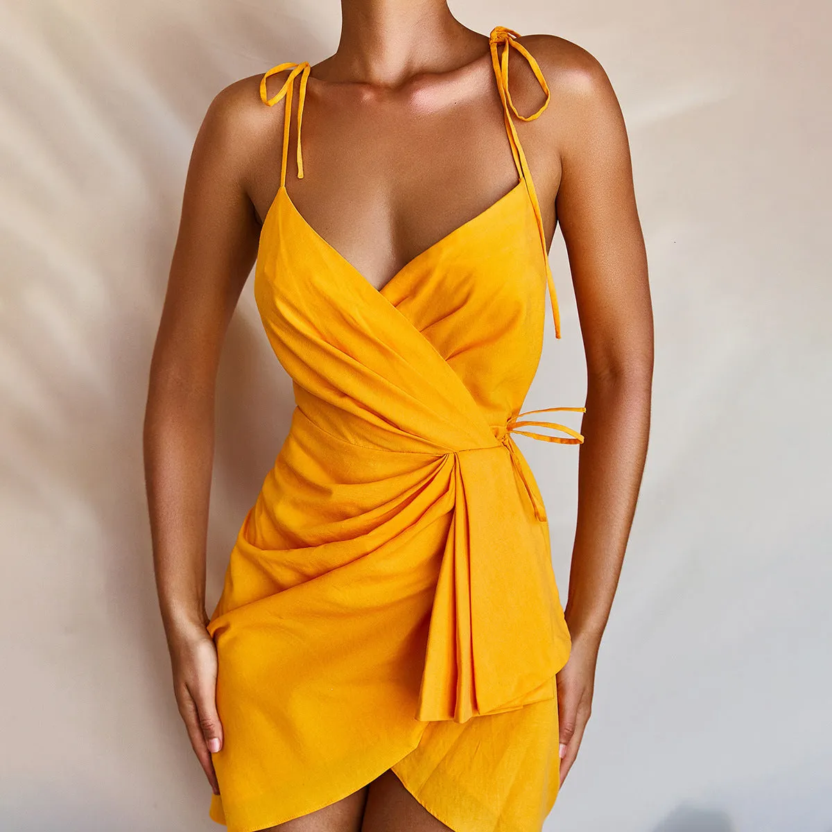 Women's Summer Sleeveless Sheath Deep V-Neck Mini Dress