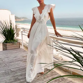 Women's Summer Sleeveless V-Neck Ruffled Long Dress