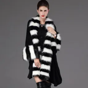 Women's Winter O-Neck Poncho With Thick Warm Faux Fur