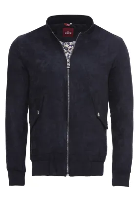 WSS Flap Pockets Suede Dark Blue Men Bomber Coat  - Singen