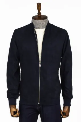 WSS Plain Zippered Pockets Navy Blue Men Bomber Coat  - Singen