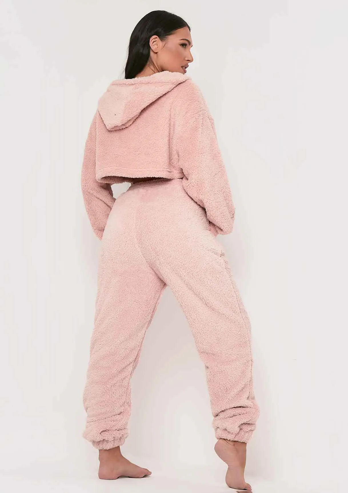 Yasmine Pink Fluffy Teddy Borg Casual Oversized Joggers